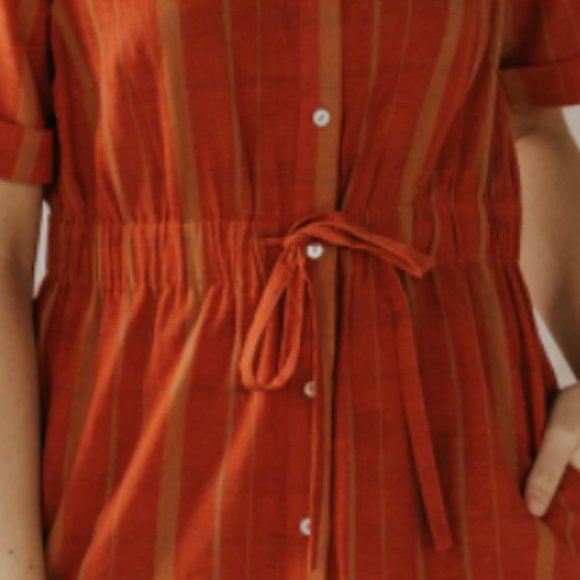 Roolee Scarlet Tie Waist Dress Orange Plaid Medium NWT - Picture 6 of 11
